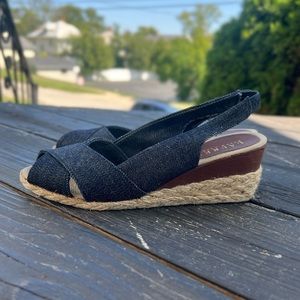 Ralph Lauren Womens Canada Blue Denim Wedge Peep Toe  Size 6.5B